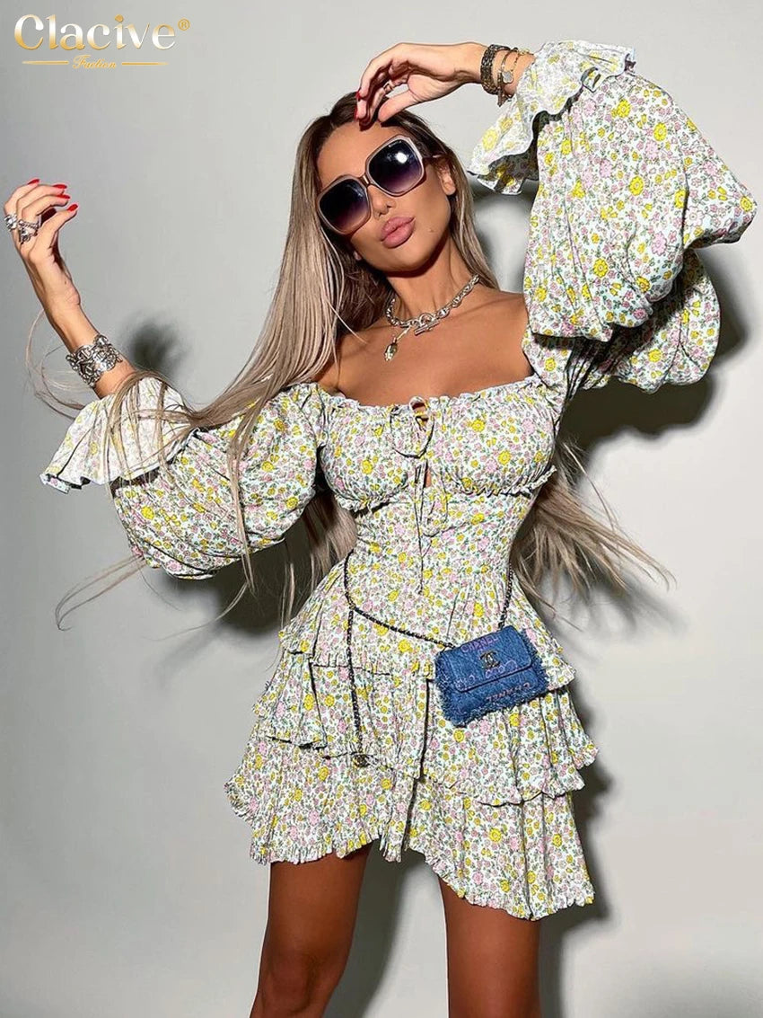 Clacive Sexy Slim Print Womens Dresses 2024 Fashion Slash Neck Long Sleeve Mini Dress Elegant High Waist Ruffle Female Dress Clacive Sexy Slim Print Womens Dresses 2024 Fashion Slash Neck Long Sleeve Mini Dress Elegant High Waist Ruffle Female Dress